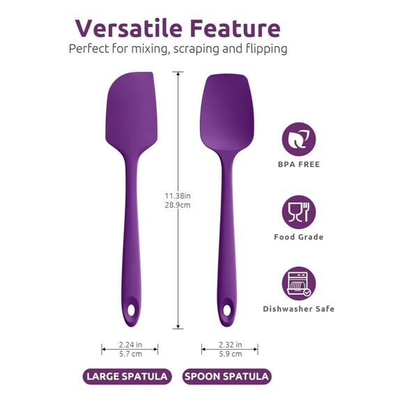 2pc Set-Red Flat Spatula,Black Spoon Spatula: 11.38in 600ºF Heat Resista… - Picture 3 of 11